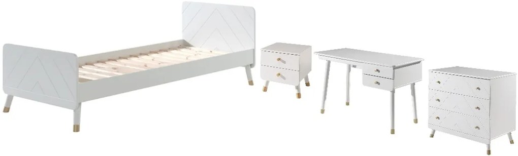 Set Dormitor Complet pentru Copii, 4 Piese, 90x200 cm, Alb Satinat (Pin Masiv și MDF) – Billy – Vipack