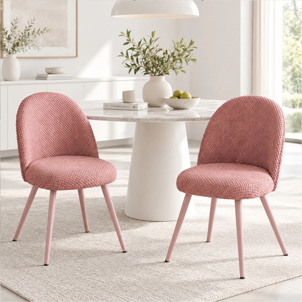 HOMCOM Set de 2 Scaune de Pranzo Moderne și Capitonate, Roz | Aosom Romania
