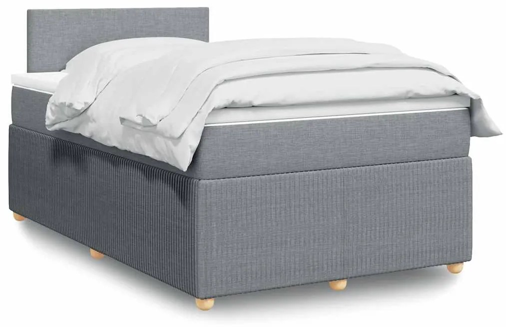 vidaXL Pat box spring cu saltea, gri deschis, 120x190 cm, textil