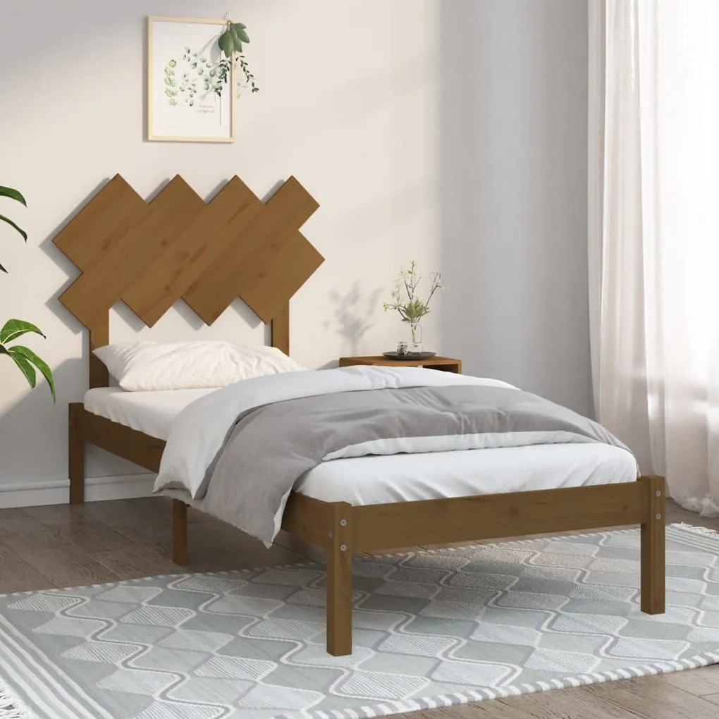 3104836 vidaXL Cadru de pat Single 3FT, maro miere, 90x190 cm, lemn masiv