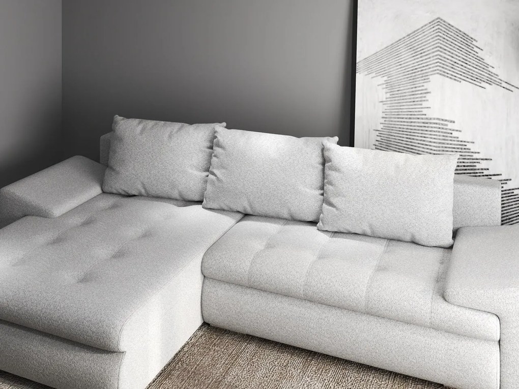 Colțar extensibil dumonde cu ladă de depozitare si sezut confortabil din spuma high-density, Leonardo Euphoria Dove 260x185 cm