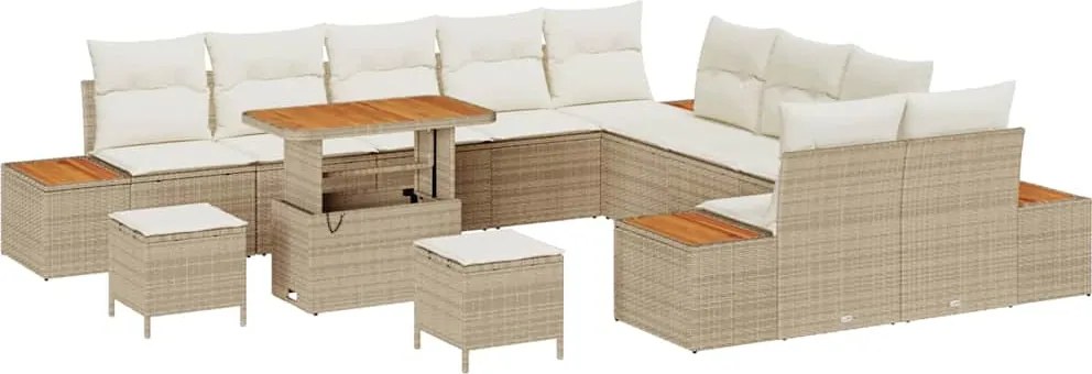 vidaXL Set de canapele pentru grădină cu pernă 13 pcs Bej Rattan poli