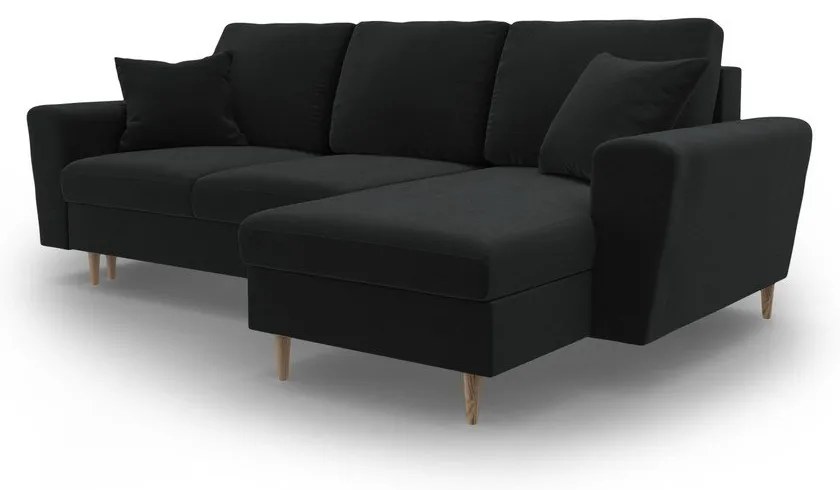 Colțar negru extensibil, cu spațiu de depozitare cu tapițerie din catifea Kyoto – Cosmopolitan Design