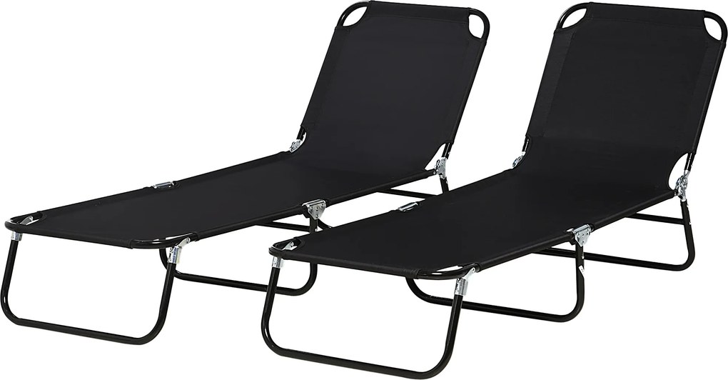 Outsunny Set de 2 șezlonguri pliabile, șezlong de grădină cu spătar reglabil în 5 trepte, suport până la 120 kg | Aosom Romania