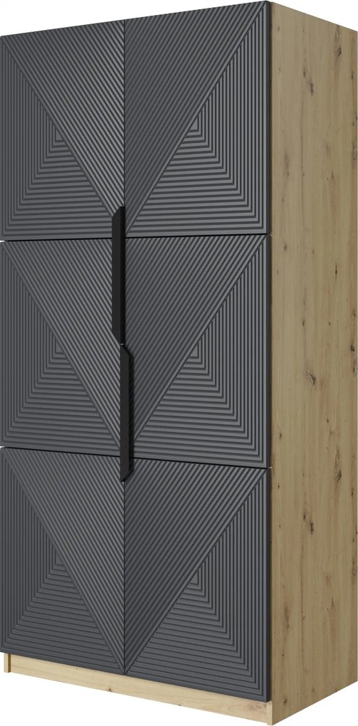 Dulap Asha 100 cm și mânere metalice - artisan / rivier piatra mat / mânere negre