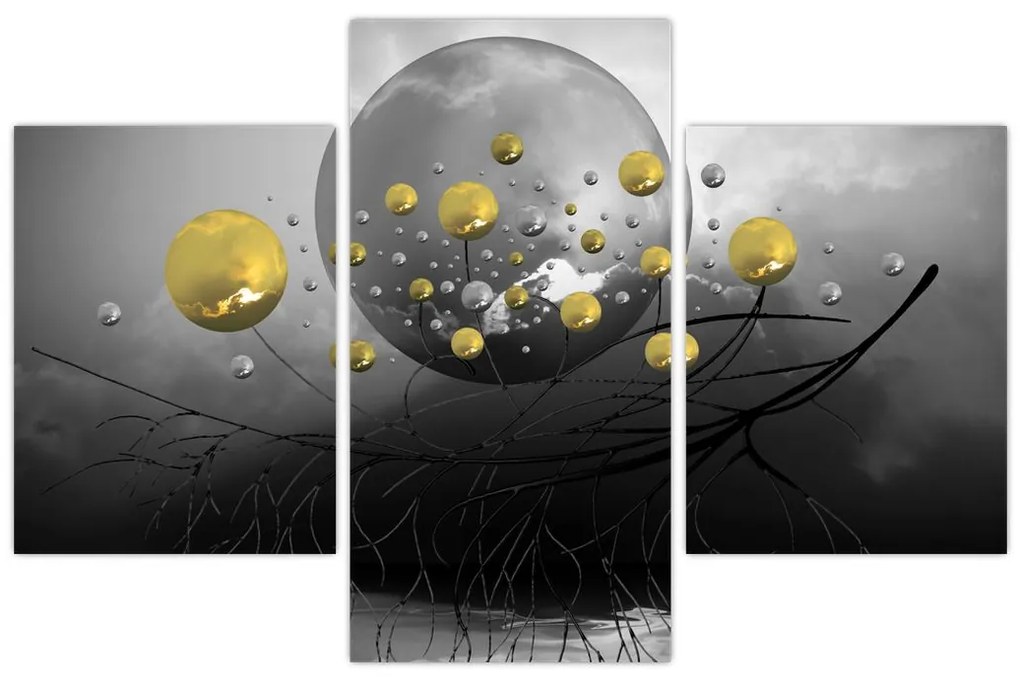 Tabloul cu bile abstracte aurii (90x60 cm)