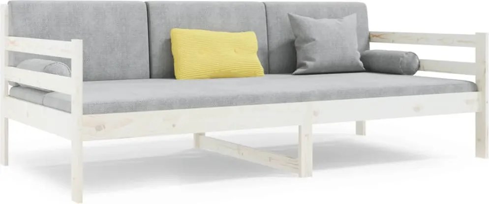 vidaXL Pat de zi fără saltea, alb, 90x190 cm, lemn masiv pin
