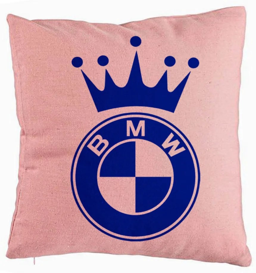 Perna Decorativa, Model Emblema BMW King, 40x40 cm, Roz, Husa Detasabila, Burduf