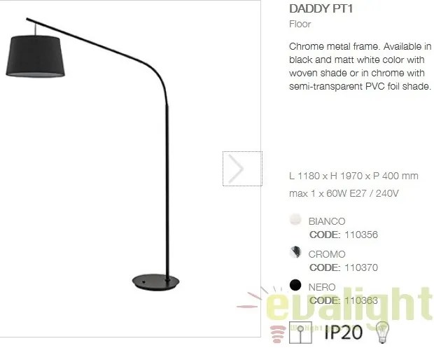 Lampadar, lampa de podea DADDY PT1 NERO 110363