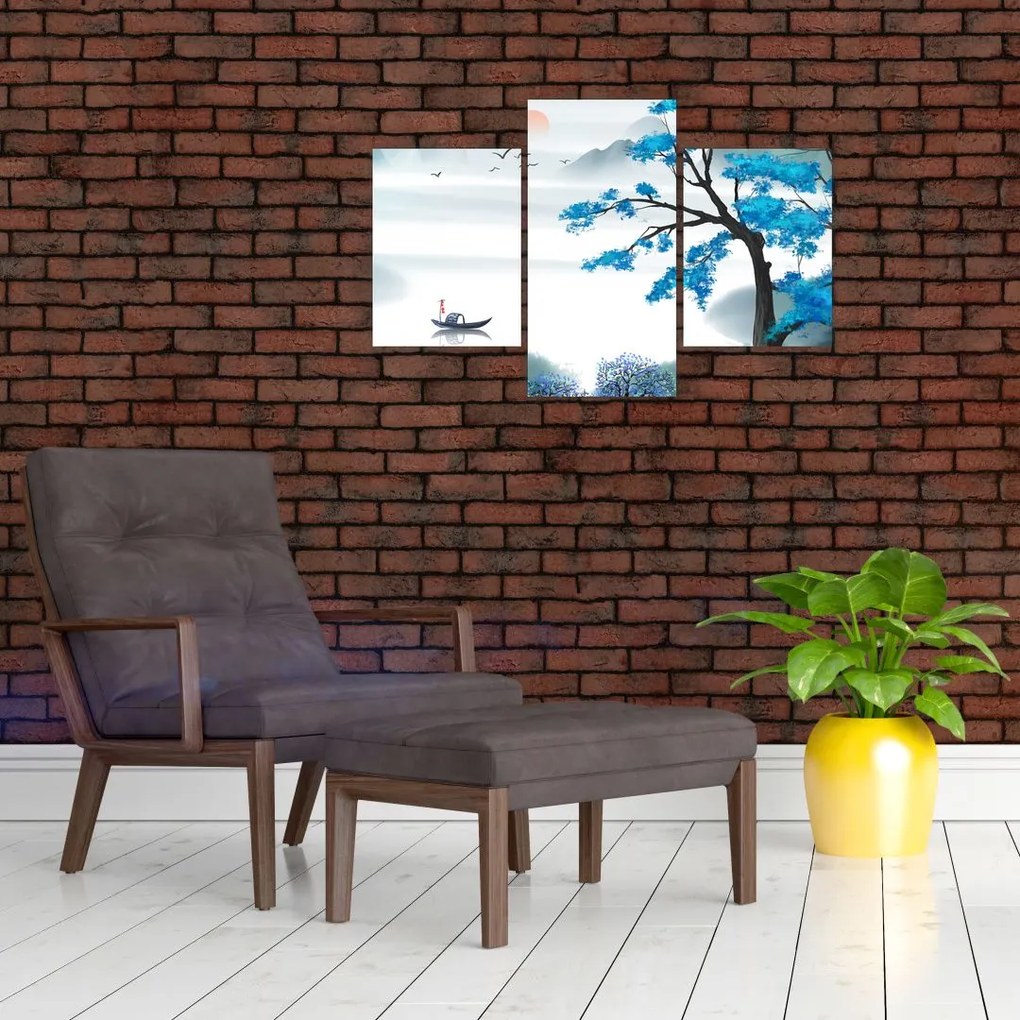 Tablou - Pictură, lac cu barcă (90x60 cm)