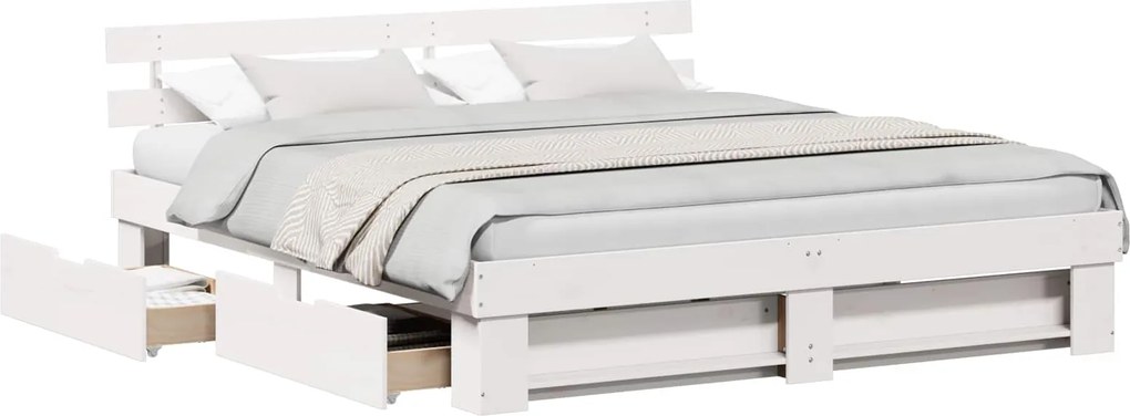vidaXL Cadru de pat cu headboard Alb 180 x 200 cm Lemn de pin masiv