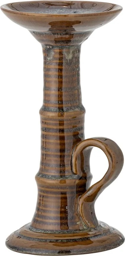 Sfeșnic din ceramică, maro, siluetă sculpturală, glazură reactivă cu nuanțe unice, 18 x 9,5 cm, „Rigby”