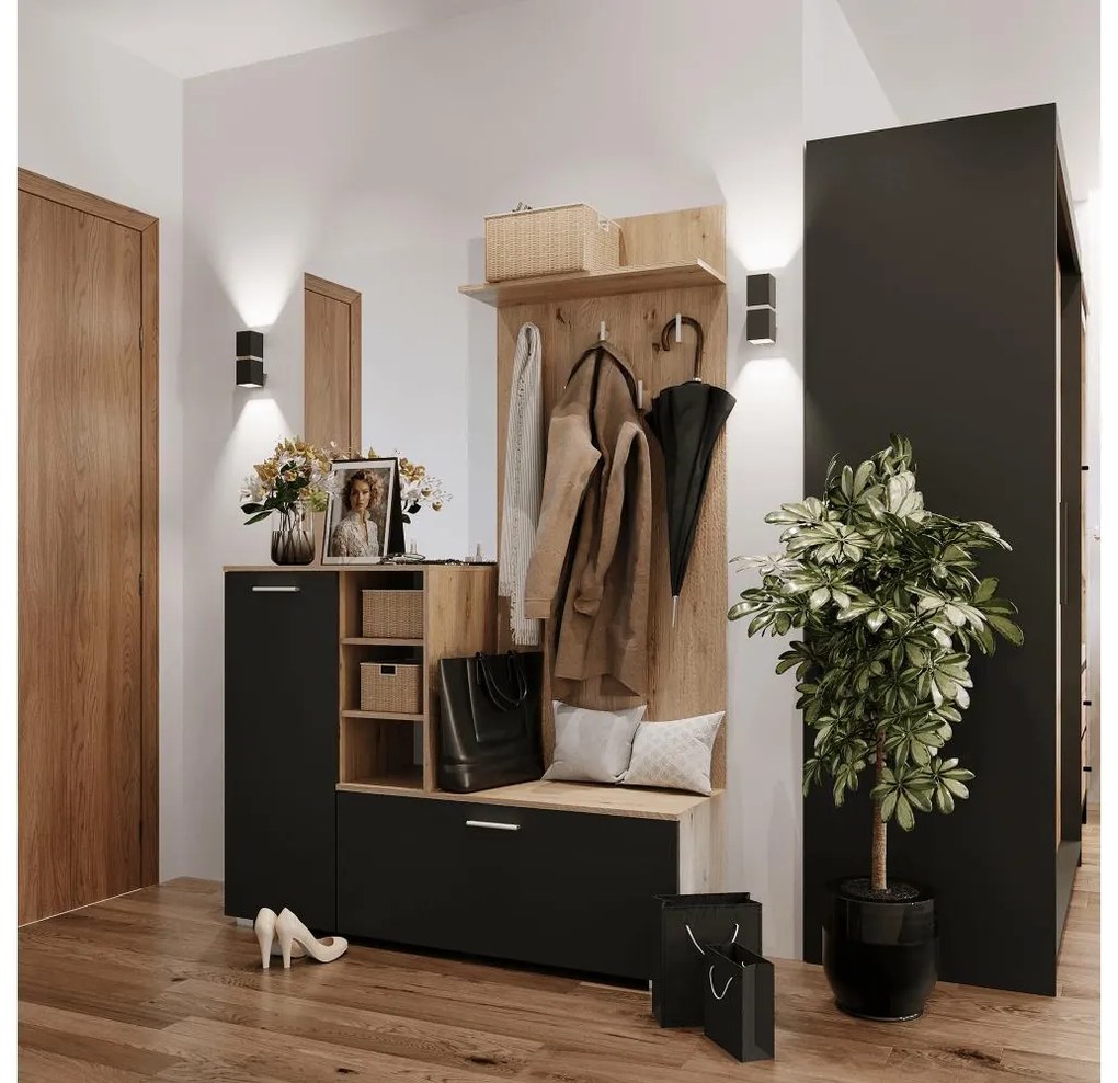 Set mobilier hol Vetlandi (stejar artisan + grafit) (cu oglindă). 1116557