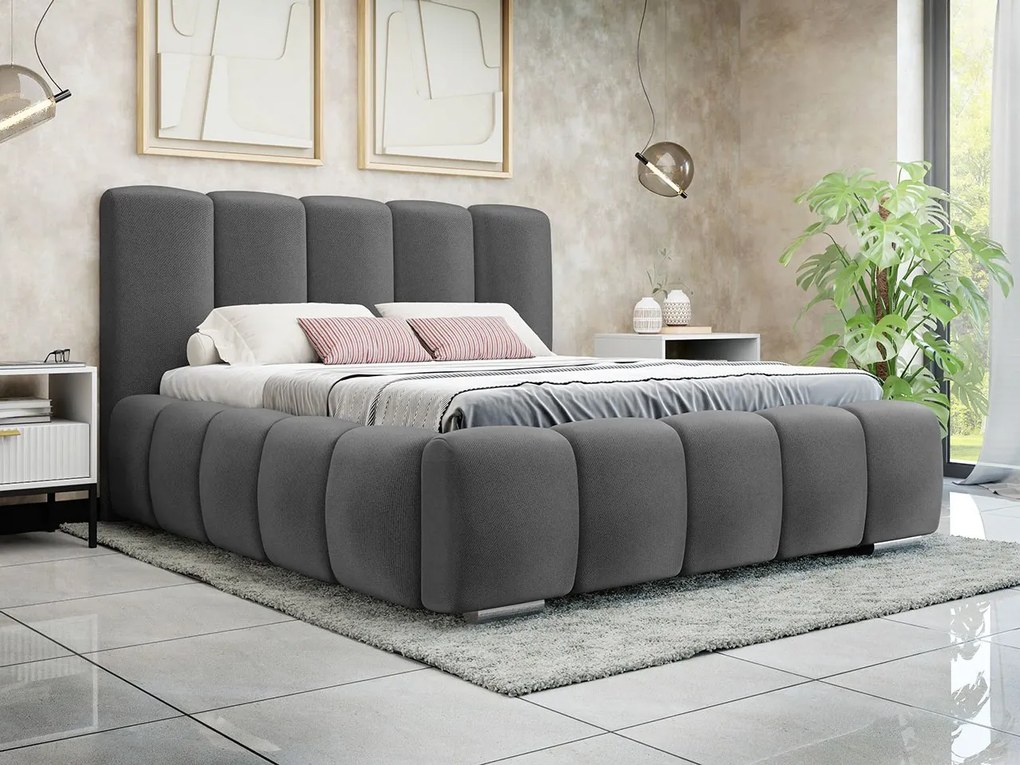 Pat matrimonial 140 cm Leskana (Gri închis) (cu somieră) (cu sp. depozitare). Promo -17%. 1104151