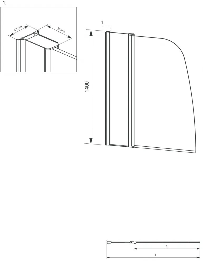 Paravan sticla cada 115x140 cm, crom, Alpinia, Deante 1150x1400 mm