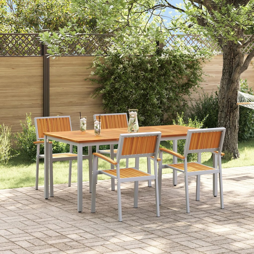 vidaXL Set de dining pentru grădină 5 piese din lemn solid de acacia și metal