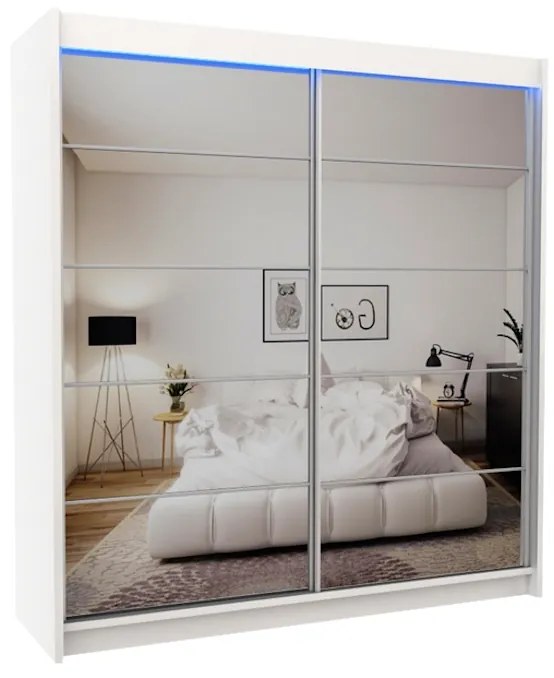 Expedo Dulap cu uși glisante și oglindă MARISA, alb, 200x216x61