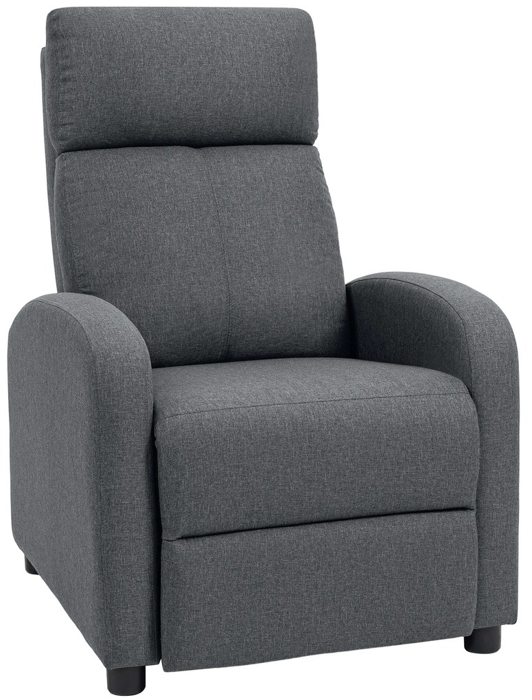 HOMCOM Fotoliu Relax și Reclinabil la 135° cu Suport de Picioare în Material Textil, 69x87x100.5 cm, Gri | Aosom Romania