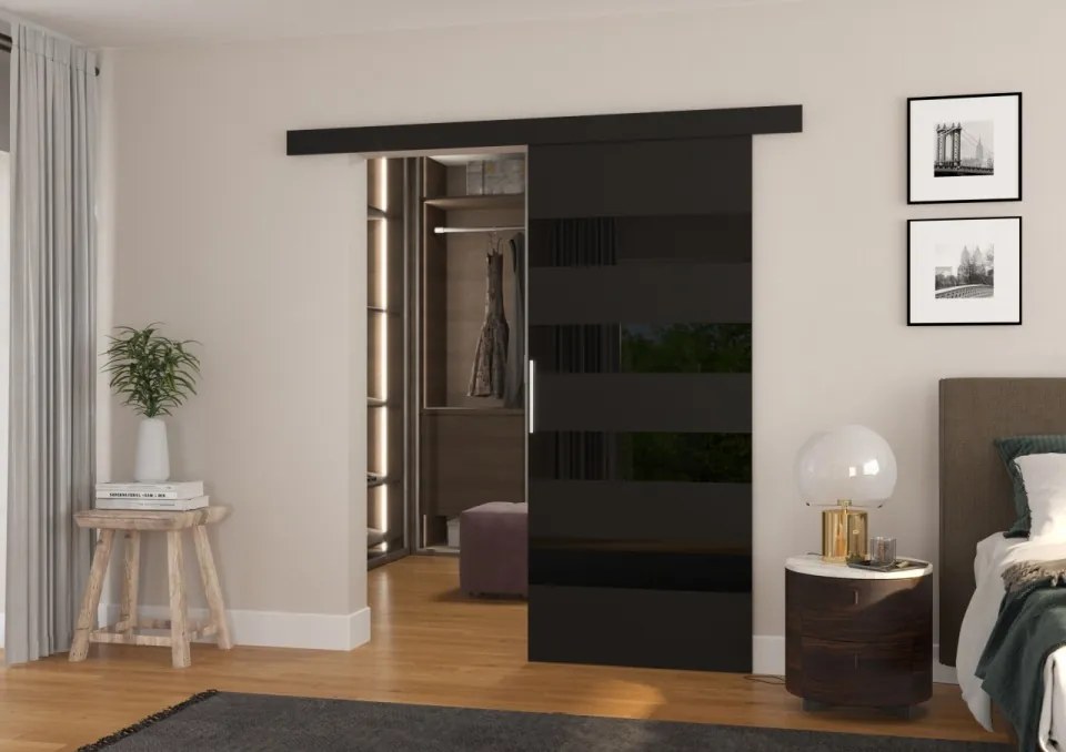 Usa glisanta, 96x205 cm, Milou, ADRK Furniture (Latime: 96 cm, Culoare: Sonoma /Alb Lacobel)