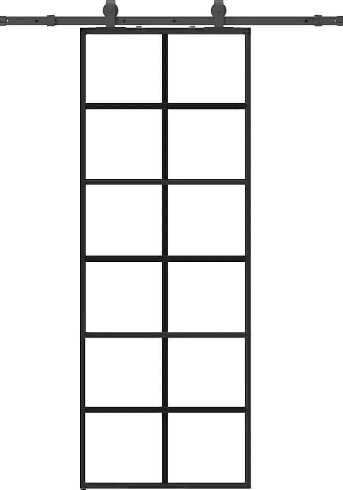 vidaXL Ușă glisantă cu set de feronerie neagră 76x205 cm Sticlă ESG