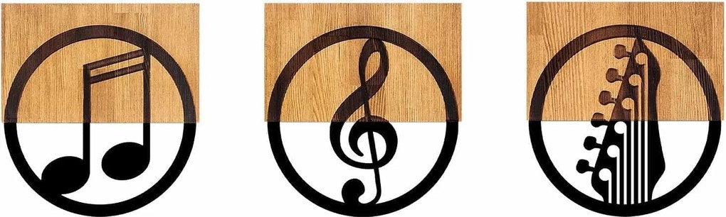 Decoratiuni perete JUST MUSIC - 334, negru/stejar, metal/lemn, 25x3x27