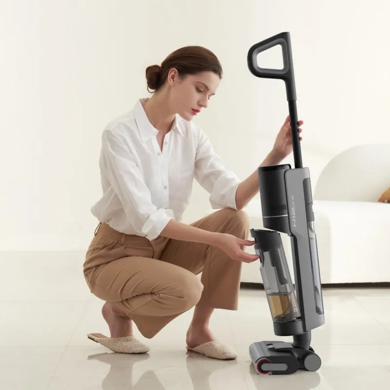 Aspirator vertical DREAME H12 Pro HHR25A, 300W, 0.7/0.9 l, 3 moduri, 35 min, Umed/uscat, Alerte vocale, LED, Uscare mop automată, Negru/gri