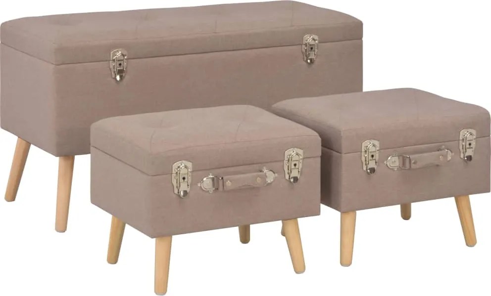 vidaXL Taburete cu depozitare, 3 buc., maro, material textil