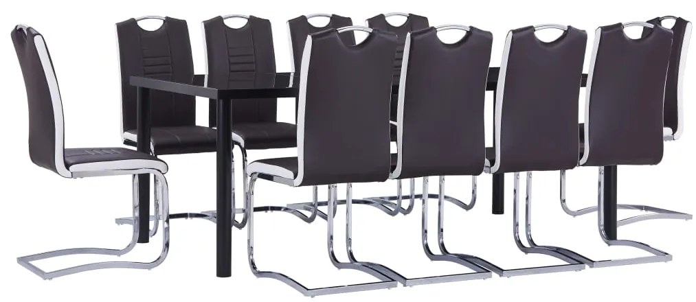 vidaXL Set mobilier de bucătărie, 11 piese, maro, piele ecologică