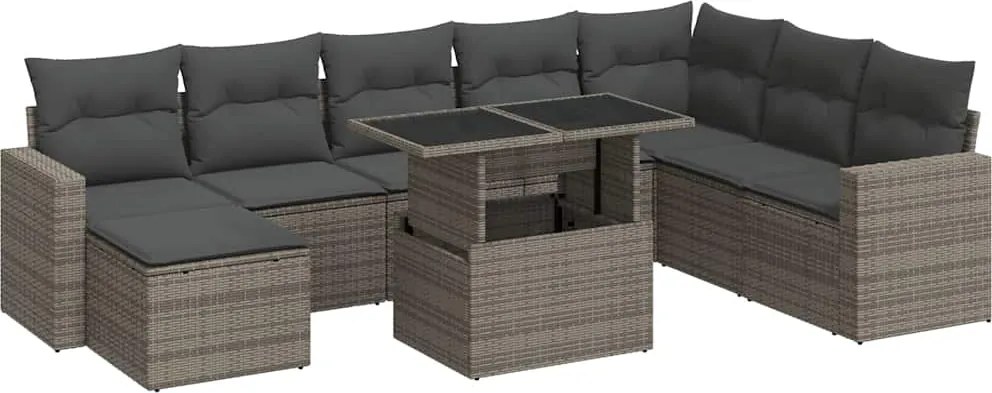 vidaXL Set canapele de grădină, 9 piese, cu perne, gri, poliratan