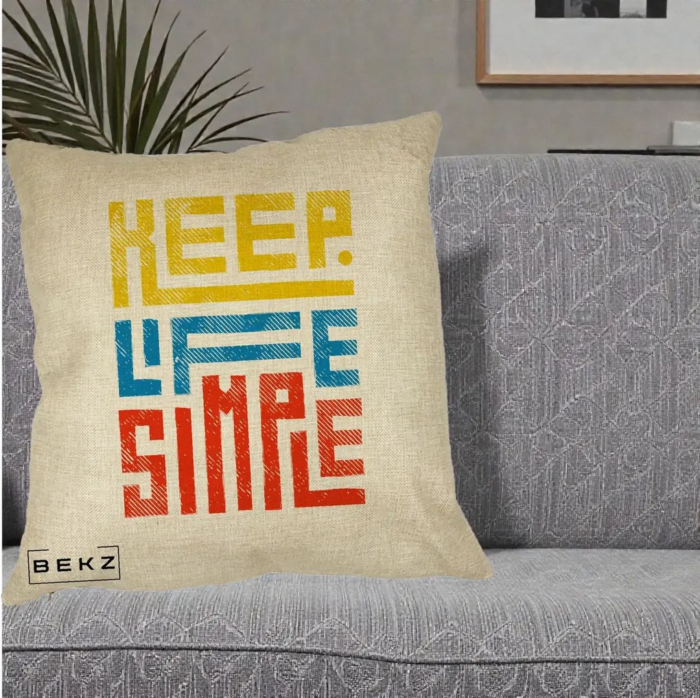 Perna decorativa Keep Life Simple Colorat, 40x40 cm cu Umplutura, Crem, BEKZ