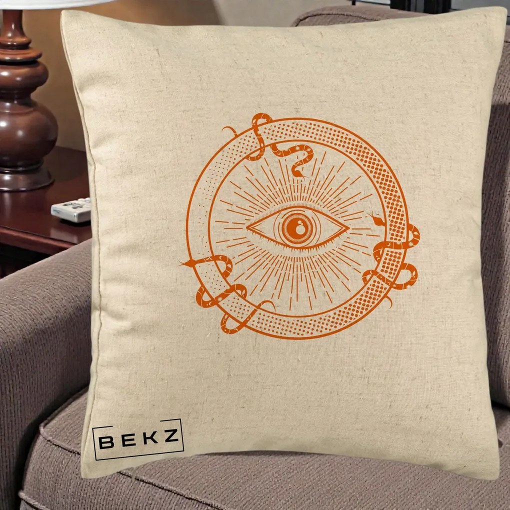 Perna Personalizata Ochiul Providentei Mistic Orange, 40x40 cm, Bej, Husa Detasabila, Perna Inclusa, BEKZ®