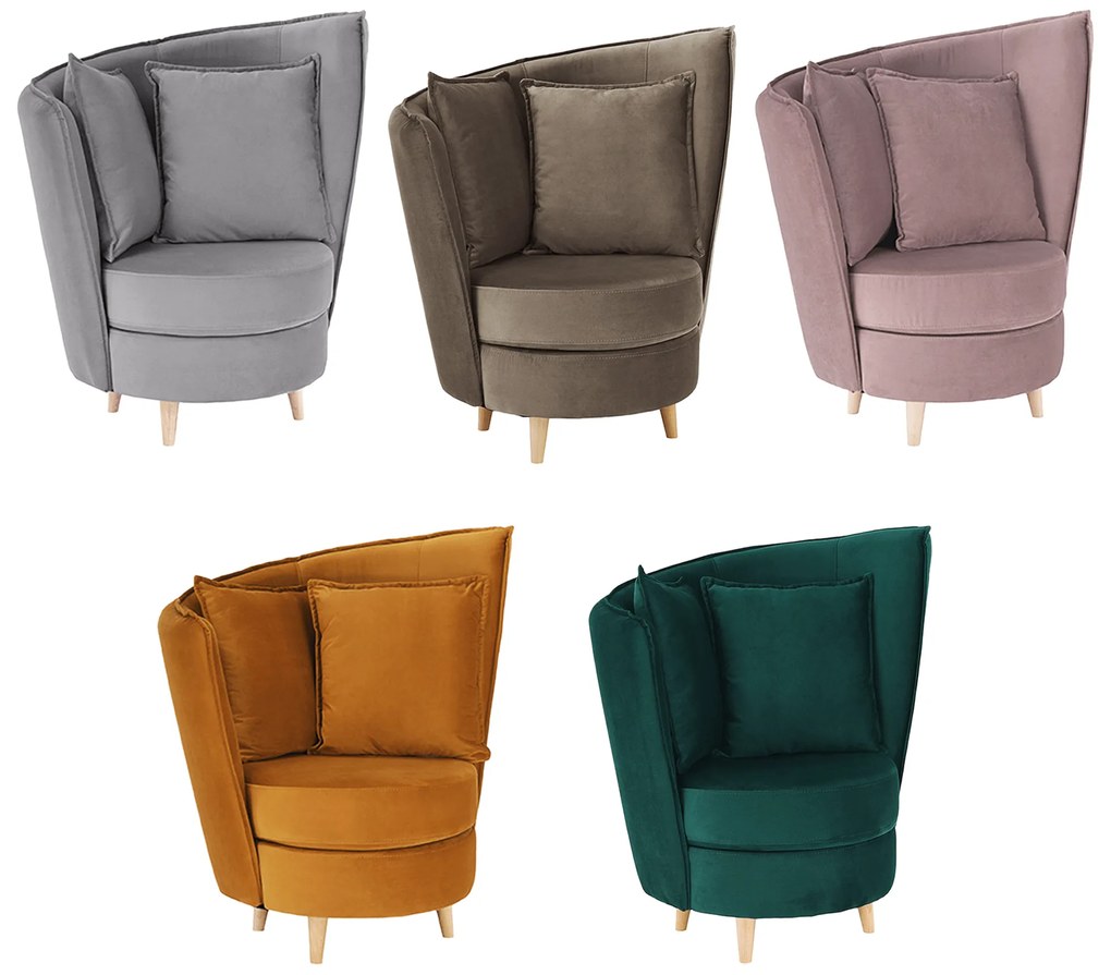 Fotoliu Art Deco, ţesătură Paros de culoare gri deschis / fag, ROUND NEW