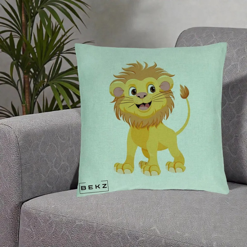 Perna Decorativa Pui de Leu Kawaii, 40x40 cm, Verde Menta, Husa Detasabila, Perna Inclusa, BEKZ®