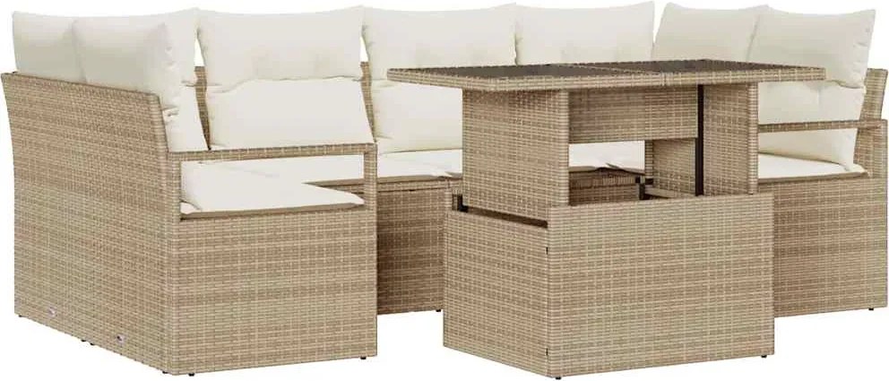 vidaXL Set de canapele pentru grădină 7 pcs Bej Rattan poli