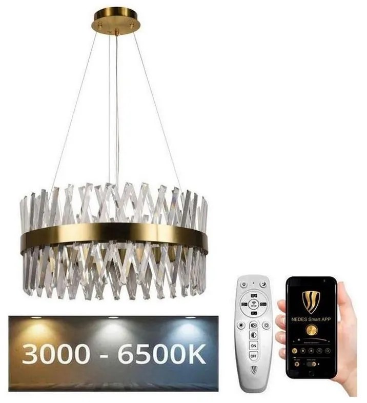 Lustră LED dimabilă pe cablu LED/80W/230V 3000-6500K auriu + telecomandă