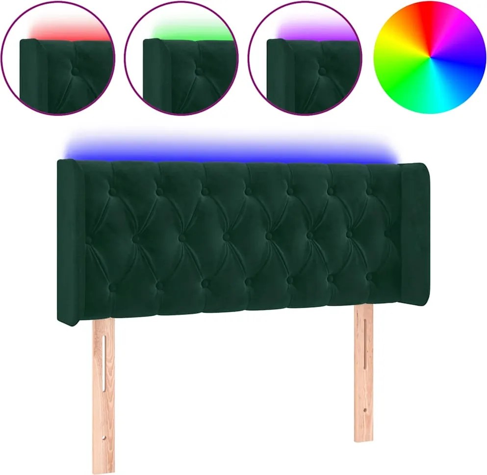 vidaXL Tăblie de pat cu LED, verde închis, 103x16x78/88 cm, catifea