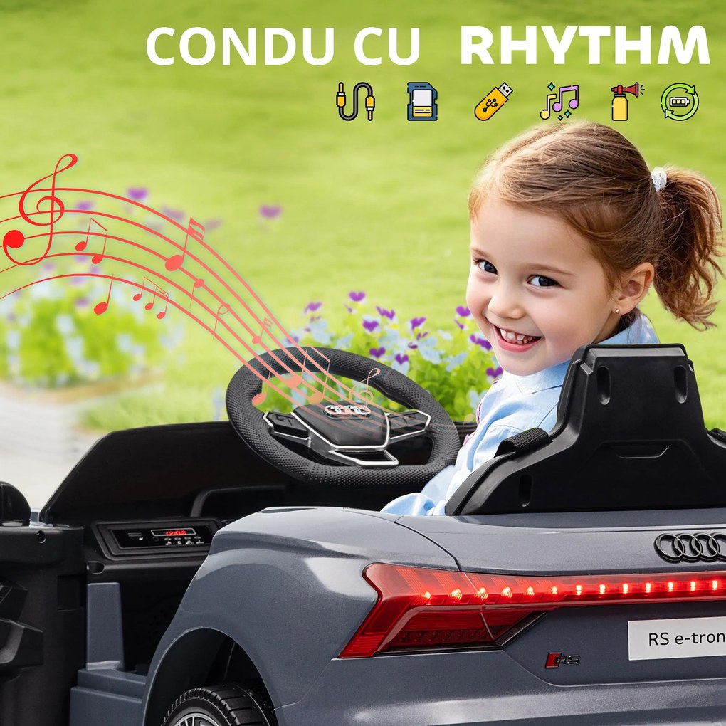 HOMCOM Automobil electric pentru copii cu telecomandă, centură de siguranță, claxon, muzică, faruri, până la 5 km/h, 3-5 ani, Gri | Aosom Romania