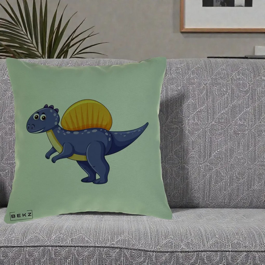 Perna Decorativa Spinozaur Kawaii, 40x40 cm, Verde, Husa Detasabila, Perna Inclusa, BEKZ®