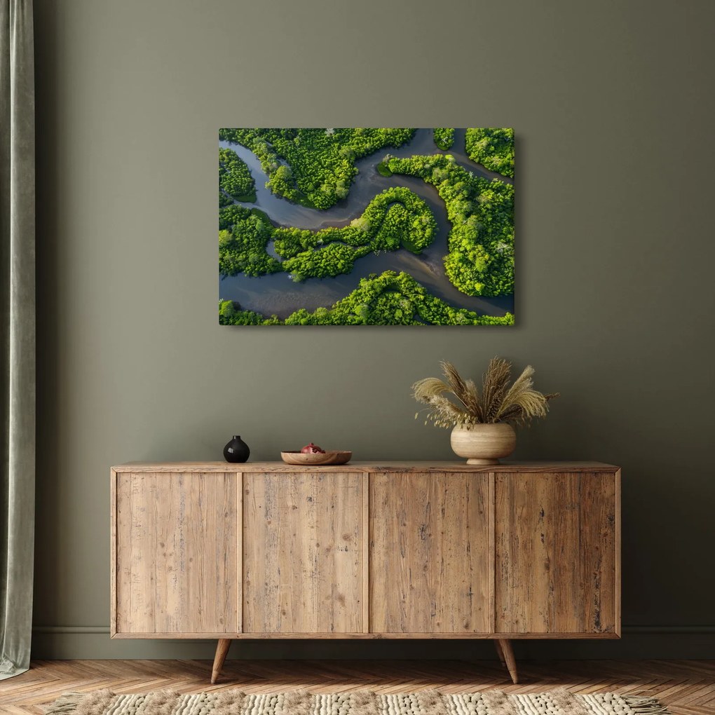 Tablou - Peisaj forestier cu râu (90x60 cm)