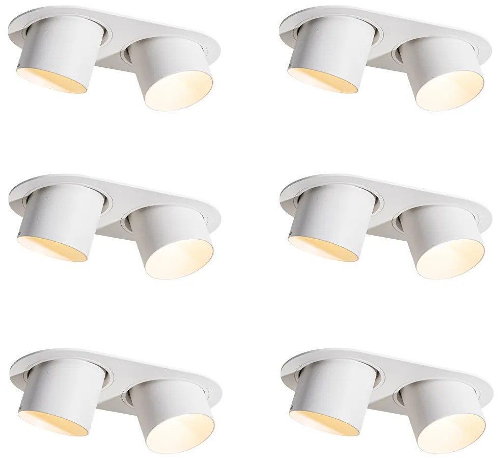 Set de 6 spoturi încastrate albe GU10 70mm înclinabile cu 2 lumini - Installa