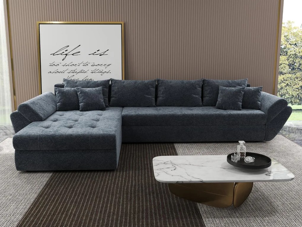 Colțar extensibil dumonde cu ladă de depozitare si sezut confortabil din spuma high-density, Loana XL Euphoria Grafit 335x185 cm