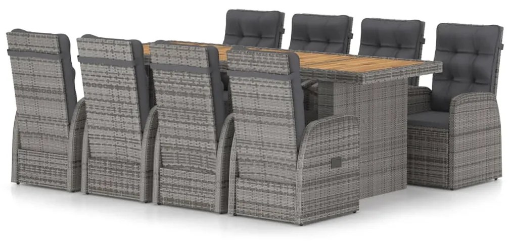 3059341 vidaXL Set mobilier de grădină cu perne, 9 piese, gri, poliratan