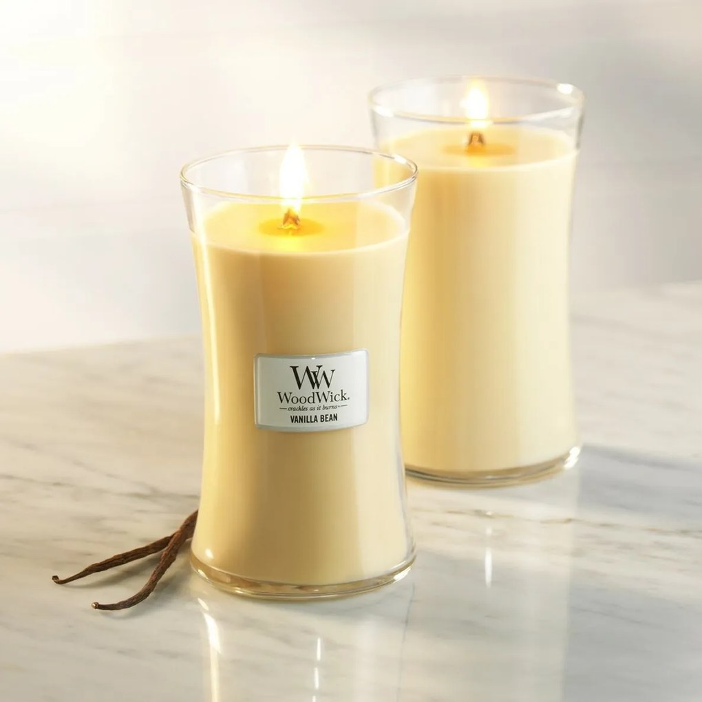 Lumânare parfumată vază mare WoodWick Vanilla Bean, 609 g