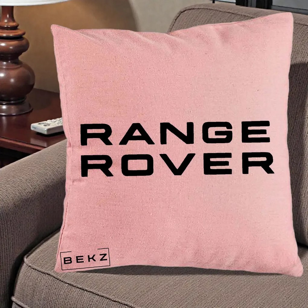 Perna Personalizata cu emblema Range Rover, 40x40 cm, Roz, Husa Detasabila, Perna Inclusa, BEKZ®