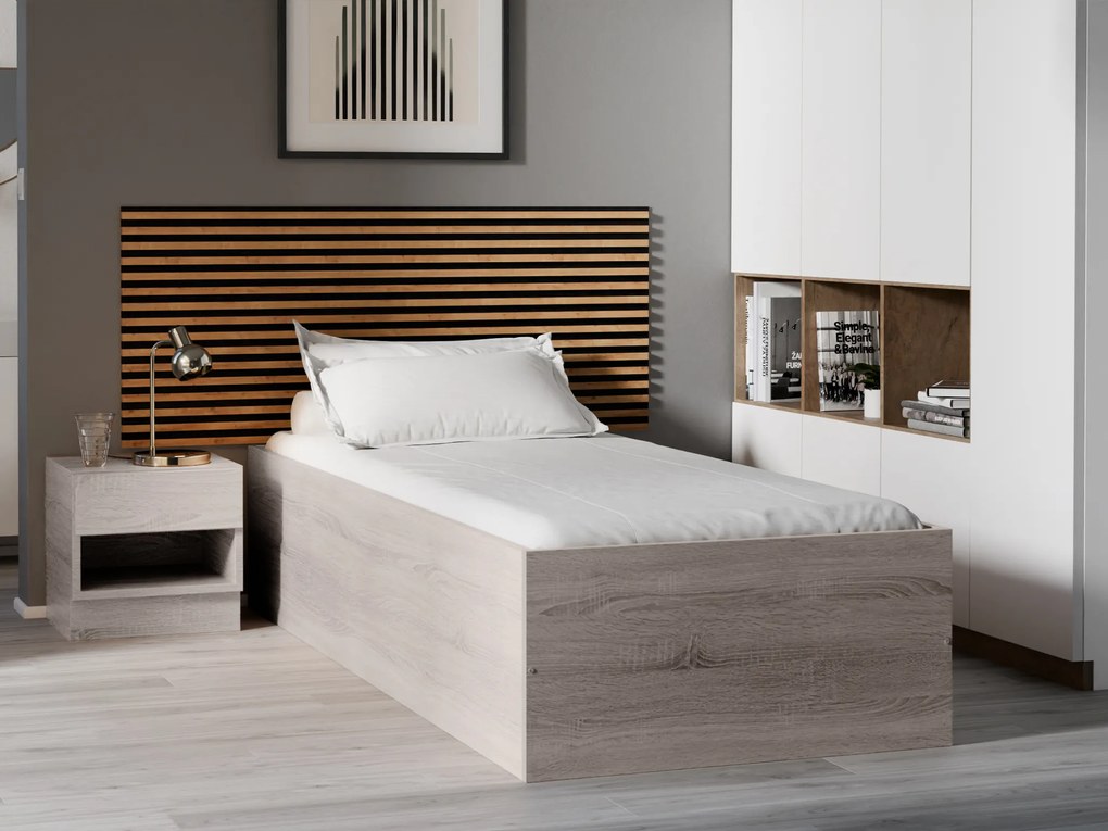 Pat BELLA 90 x 200 cm, stejar trufa Saltele: Cu saltele Coco Maxi 20 cm, Somiera pat: Cu lamele curbate