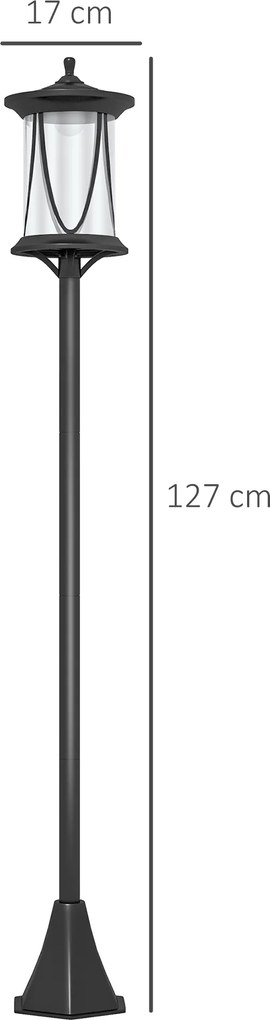 Outsunny Felinar Solar de Grădină și Alei cu Autonomie 6h, Montaj pe Sol, Felinar din ABS și Policarbonat, Rezistent la Apă IP44, pentru Terasă, Grădină, Alei, 17x17x127 cm, Negru | Aosom Romania