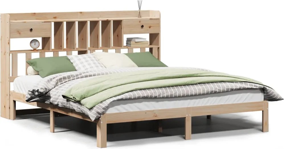 vidaXL Pat cu bibliotecă fără saltea, 180x200 cm, lemn masiv de pin