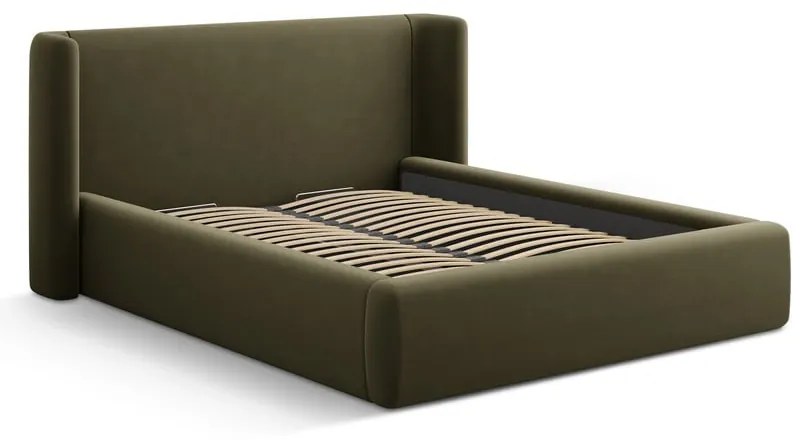 Pat matrimonial verde tapițat cu spațiu de depozitare cu somieră 180x200 cm Jason – Windsor &amp; Co Sofas