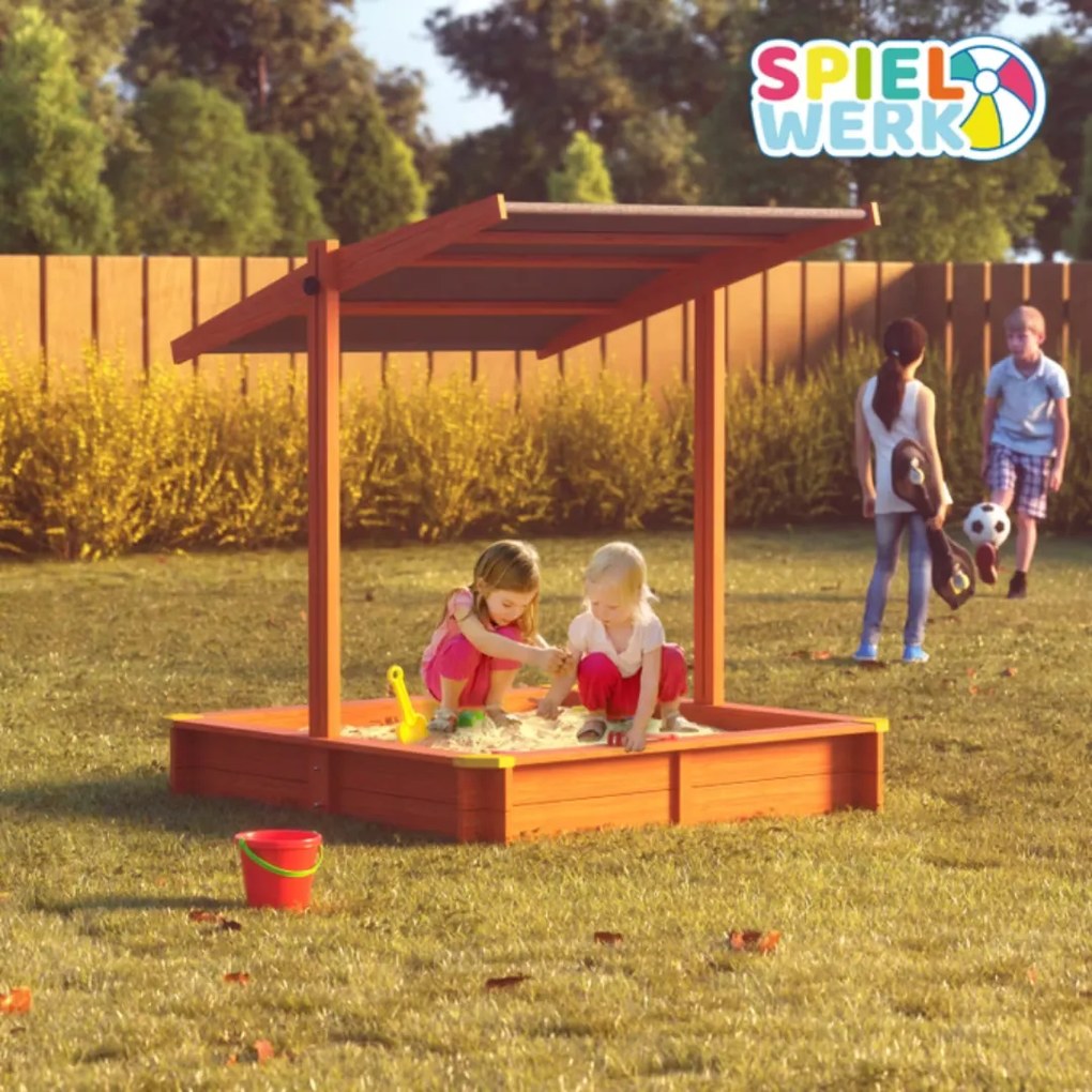 Spielwerk Cutie de nisip cu acoperiș Sami, din lemn de brad, 120x120x120cm