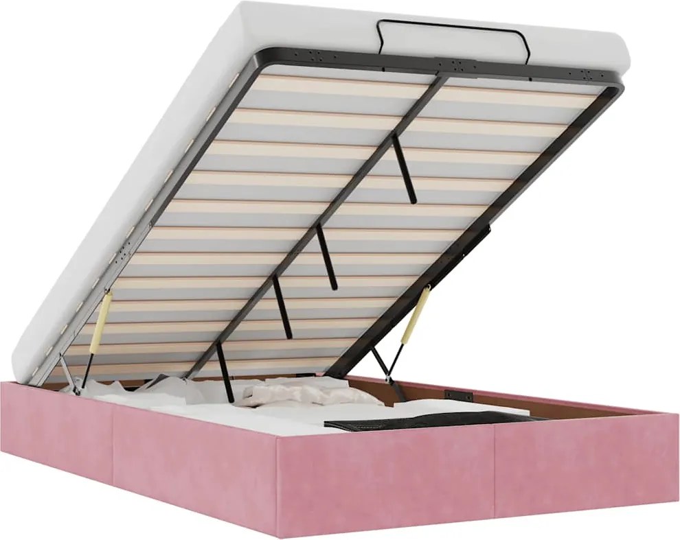 vidaXL Cadru pat otoman fără saltea roz 120x200 cm catifea